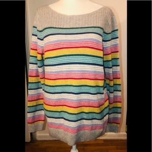Talbots Classic Gray Candy Striped Sweater